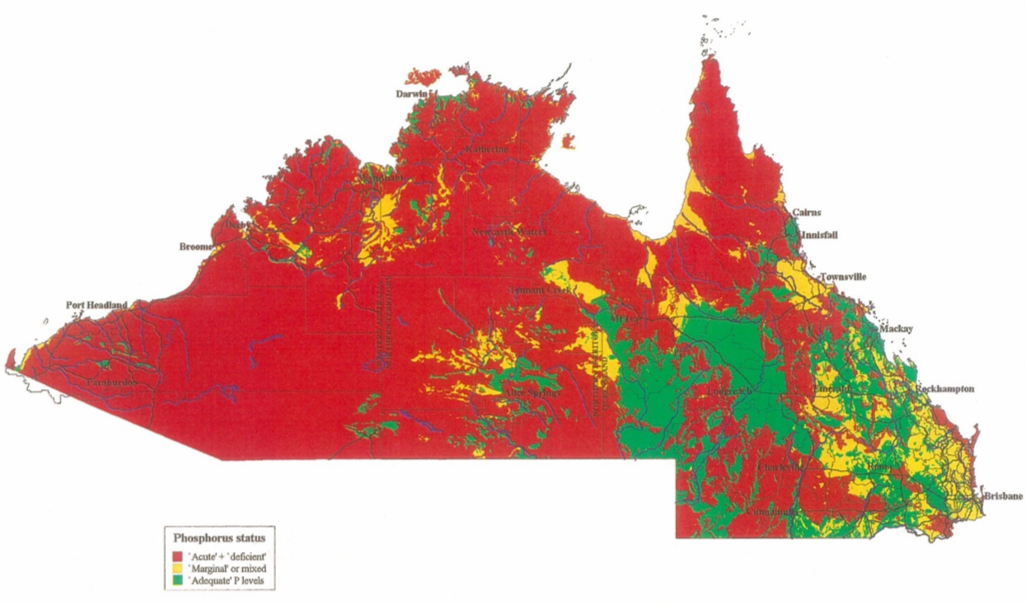 Map of phosphorus deficient areas in northern Australia