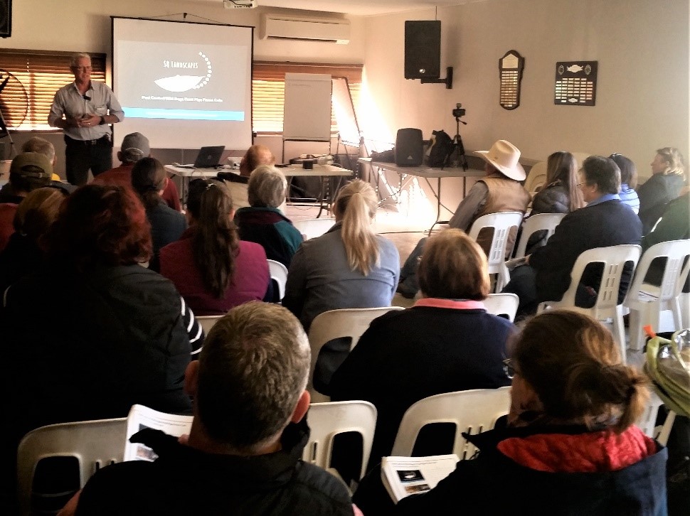 Tom Garett from SQ Landscapes presents to a packed room of beef producers. 