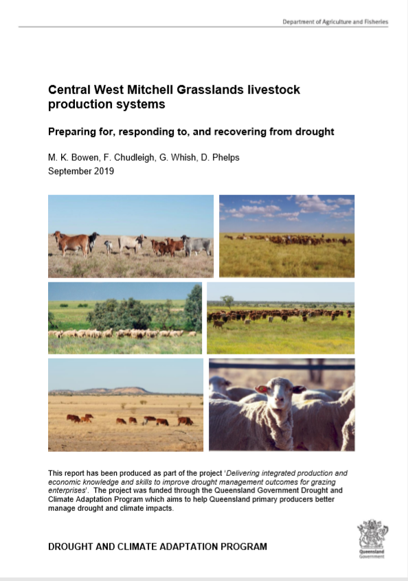 Front cover of the Central West Mitchell Grasslands livestock production systems - Preparing for, responding to, and recovering from drought 
