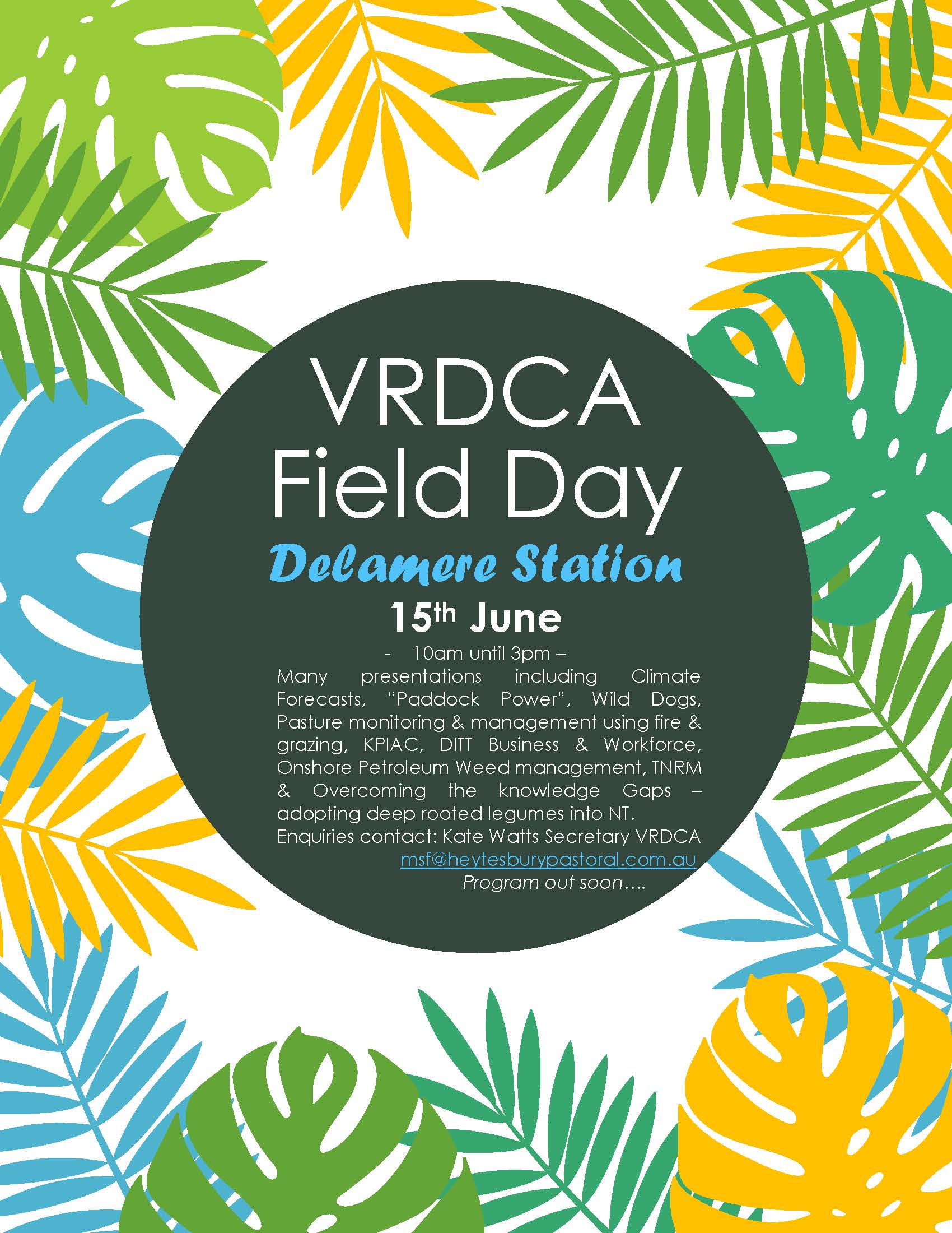 VRDCA field day, 15 June at Delamere Station.