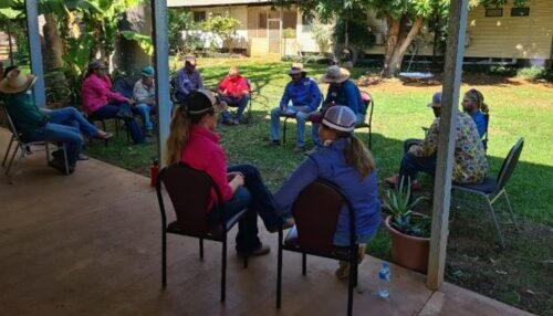 A session of the leadership training at Napier Downs Station being conducted outside