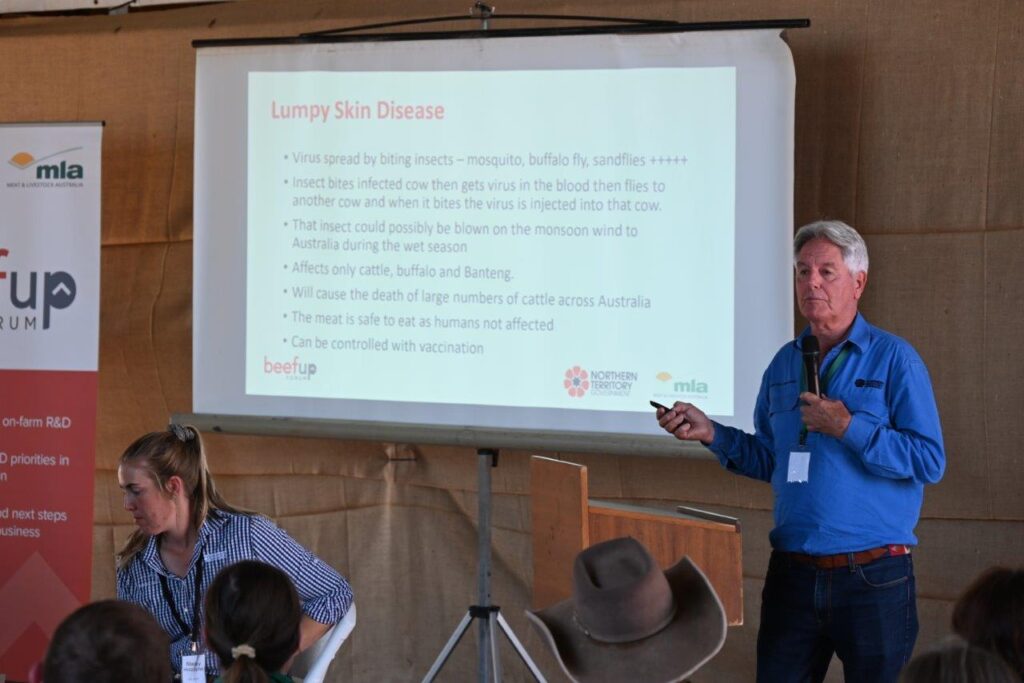 Photo of Ross Ainsworth giving his presentation on Lumpy Skin Disease to forum participants.