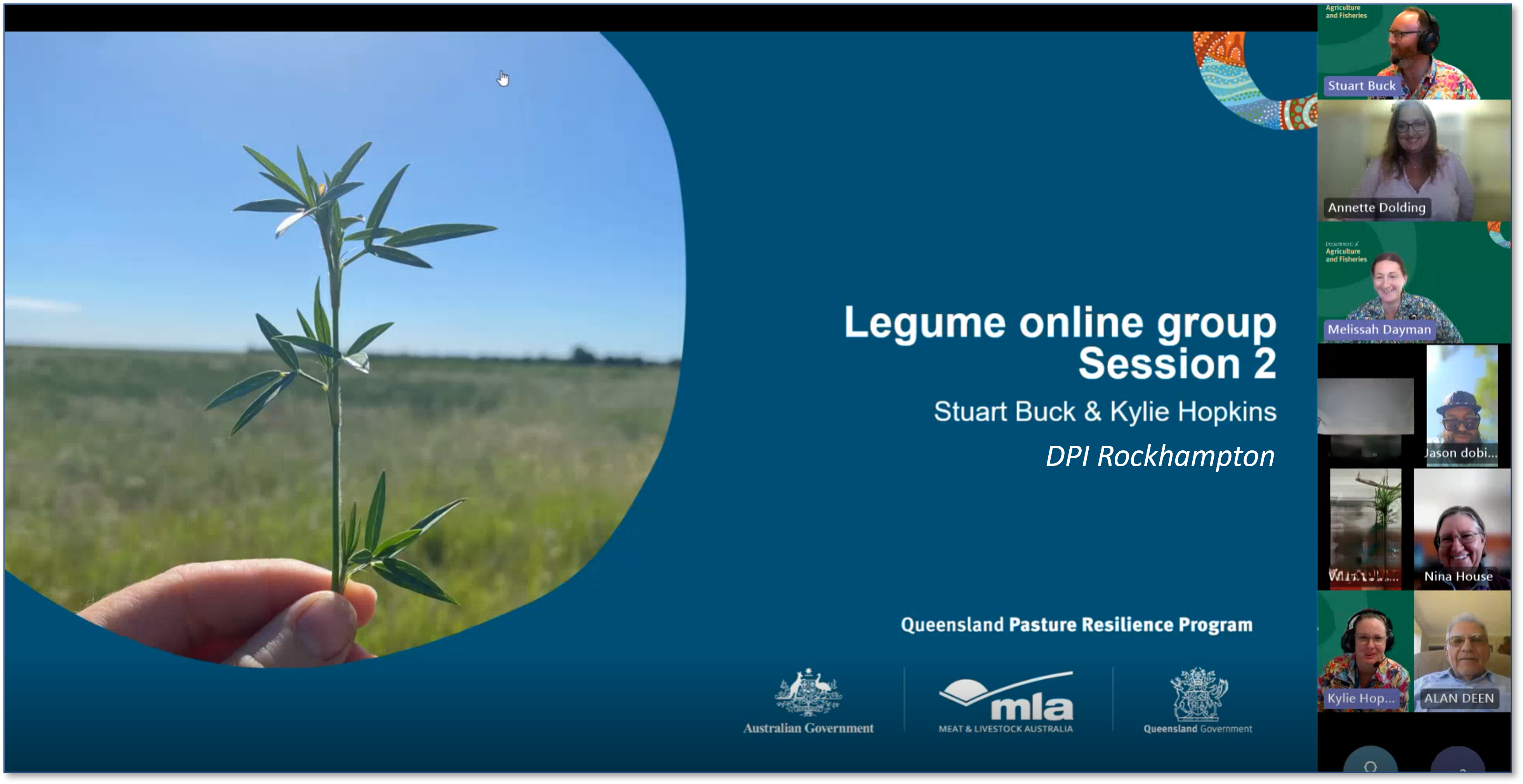 Screen grab of people online watching a presentation about legumes.