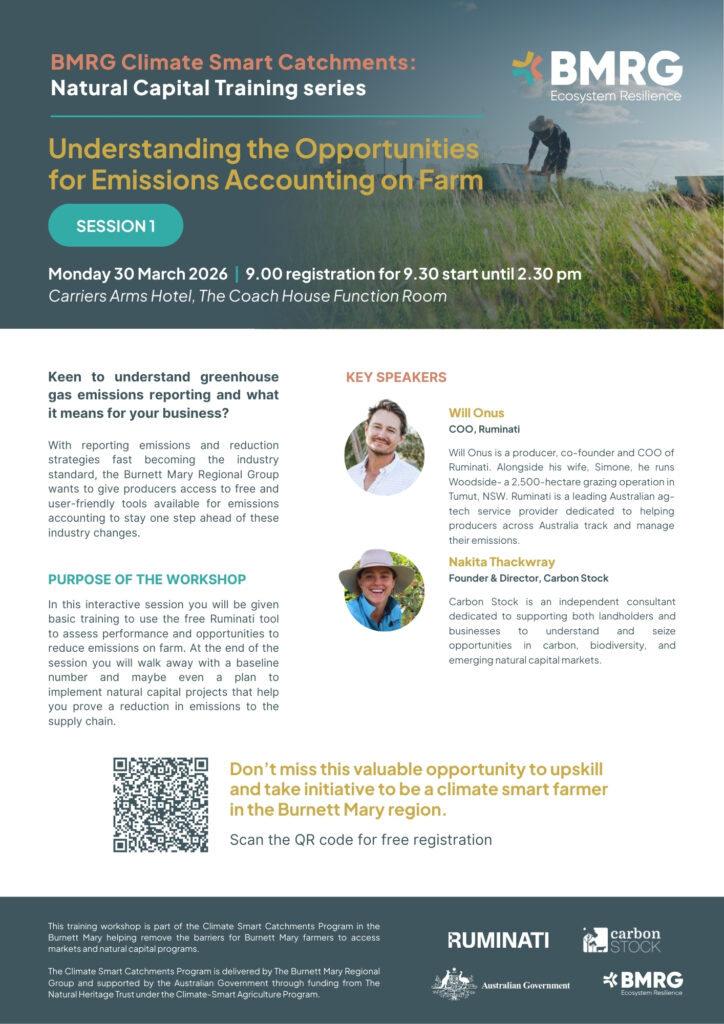 Flyer promoting BMRG natural capital training series workshop