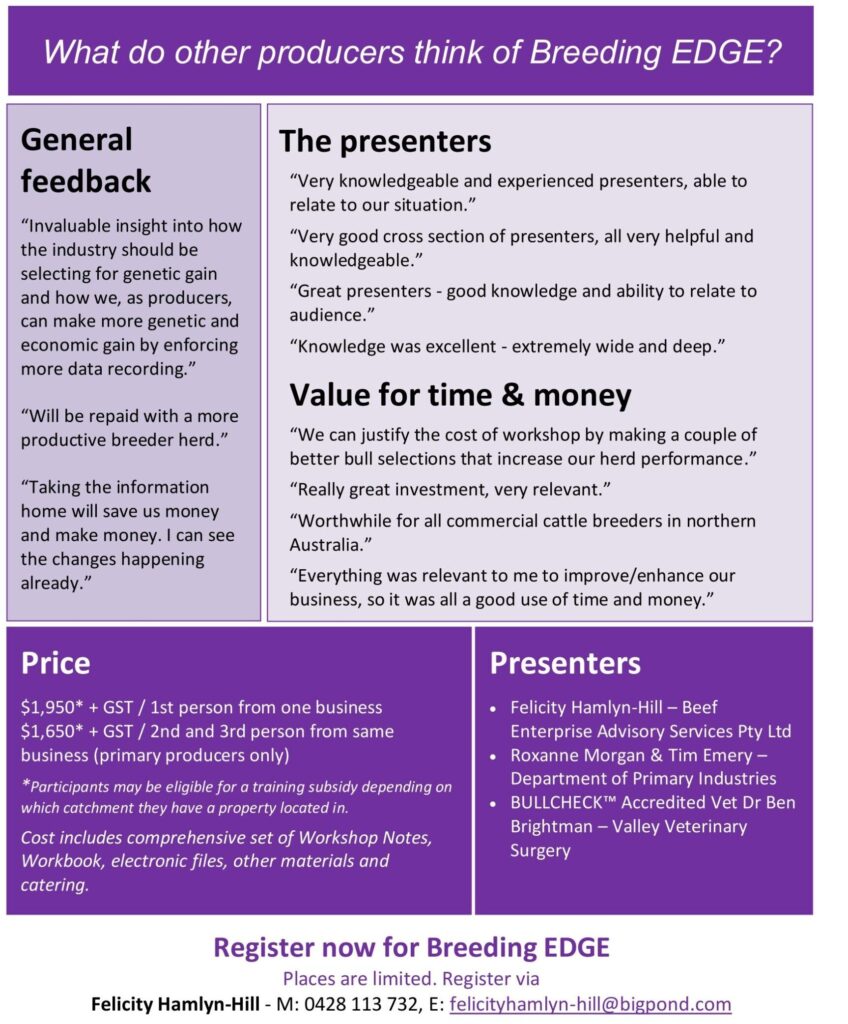 Flyer promoting MLA's Breeding EDGE workshop at Mackay in June 2026 - page 2