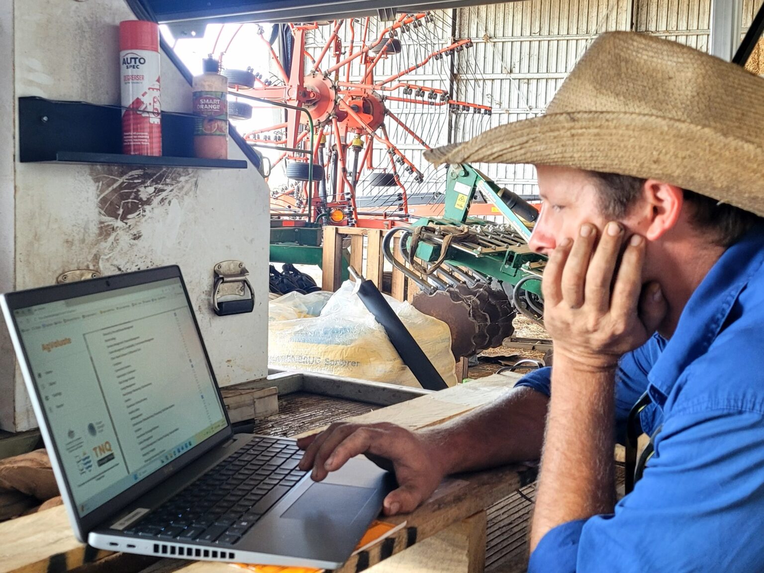 Producer using a computer to complete an AgValuate assessment