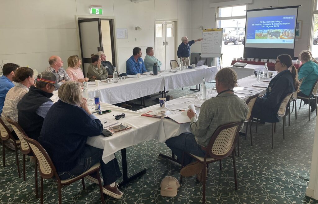 Photo of Theodore Faecal NIRS workshop participants listening to DPI Beef Extension Officer, Mick Sullivan, June 2026