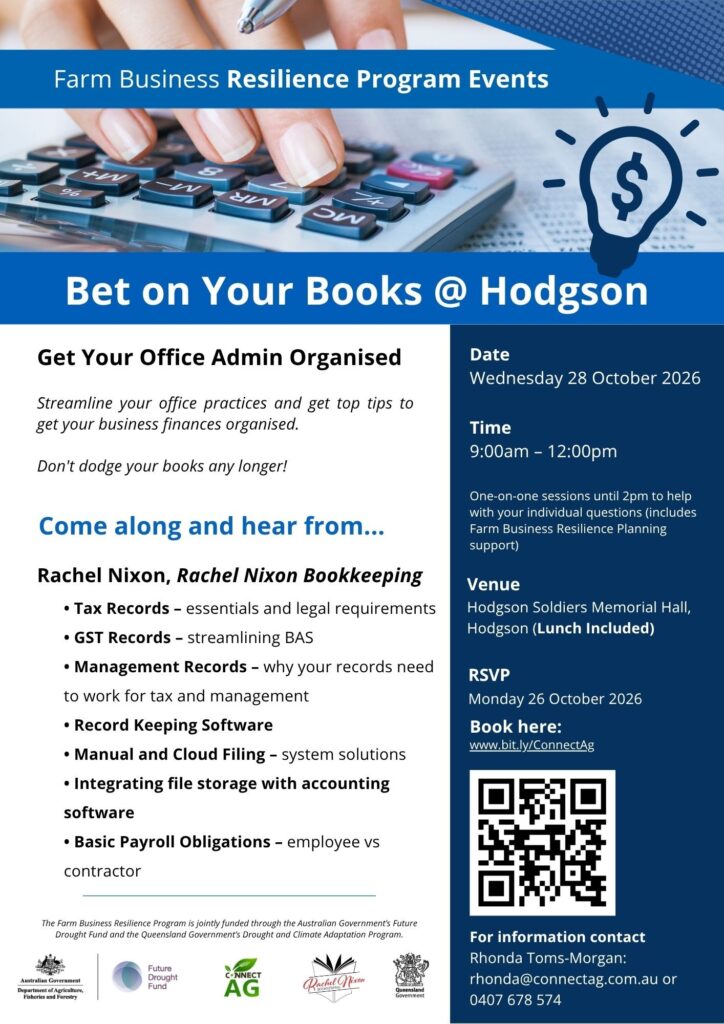 ConnectAg 'Bet on your books' workshop at Hodgson QLD flyer