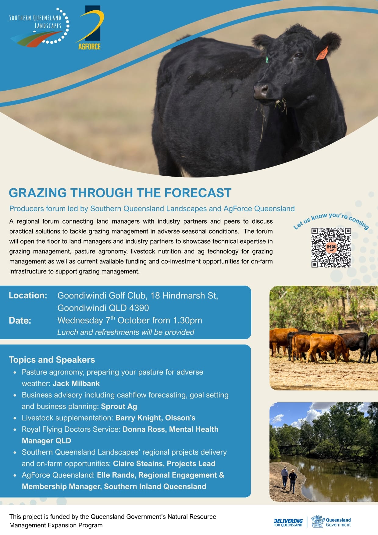 Flyer for a producer forum on grazing management in adverse weather conditions at Goondiwindi