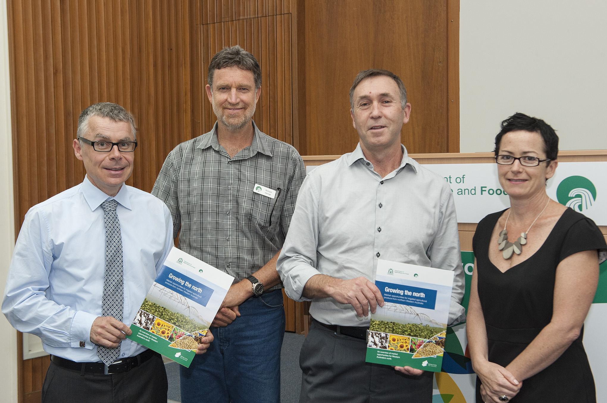 Richard George and John Ruprecht (both centre) from the Department of Agriculture and Food, with Tim Morris (far left) and Virginia Wilkinson, from Coriolis, who wrote the Growing the North discussion document.